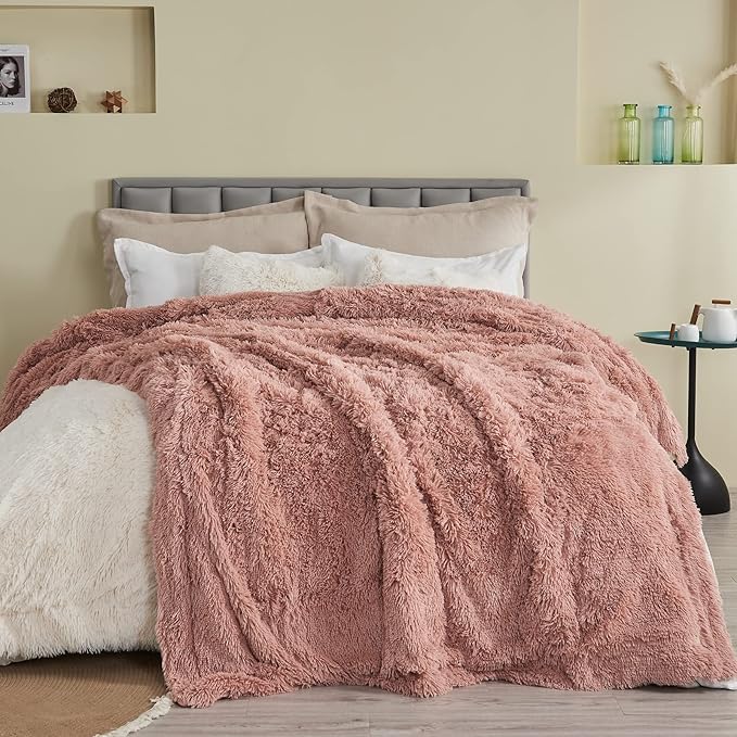 GONAAP Fuzzy Faux Fur Throw Blanket Pink Super Soft Cozy Plush Fuzzy Shaggy Blanket for Couch Sofa Bed (Pink, Throw(50"x60"))-Ruum Studio Home
