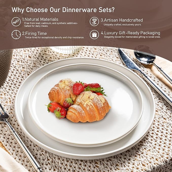 GBHOME Ceramic Dinnerware Sets for 4, 12 Pieces Stoneware Plates and Bowls Sets, Reactive Glaze Dishes -Scratch Resistant, Dishwasher&Microwave Safe-Star White-Ruum Studio Home