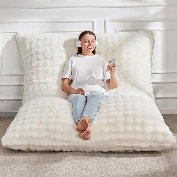 Hobestluk 3 in 1 Bean Bag Chair Giant Bean Bag Chairs for Adults with Bubble Cover Convertible Bean Bag Floor Cushion with Machine Washable Cover for Living Room (Bubble White)-Ruum Studio Home
