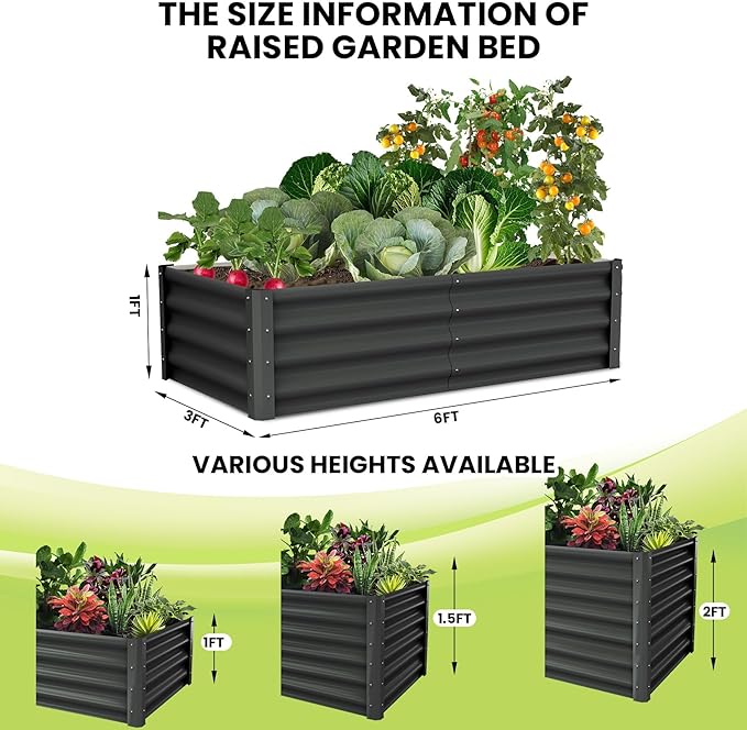 Large Outdoor Planter Boxes Kit Set of 2,6x3x1ft Galvanized Raised Bed Planter with Open-Ended Base Design, Elevated for Outdoor Plants, Durable Raised Bed for Gardening,Green-Ruum Studio Home
