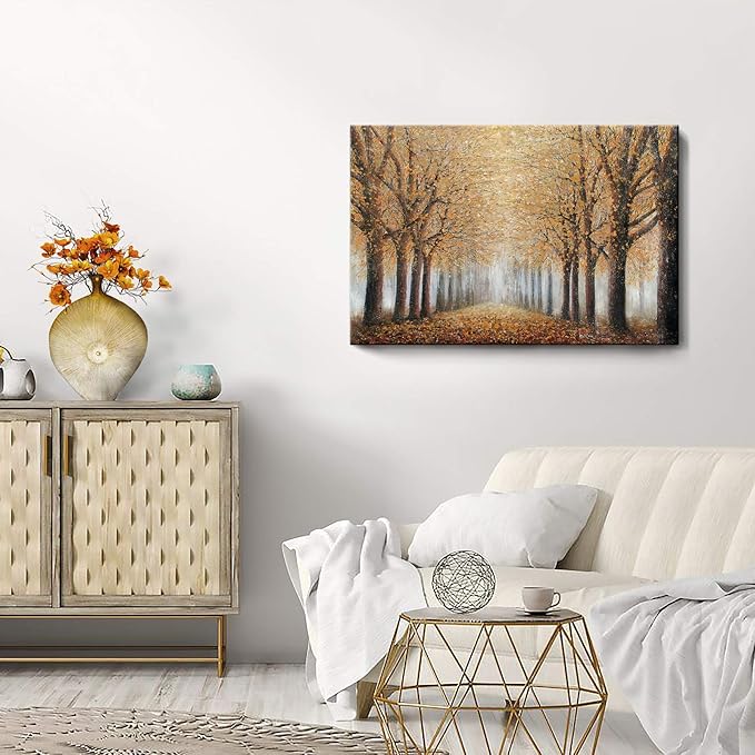 amatop Tree Wall Art for Living Room Hand-Painted Forest Oil Painting Framed Grove Artwork Autumn Landscape Canvas Picture for Living Room Bedroom Home Decorations Wall Decor Large 36"x24"-Ruum Studio Home