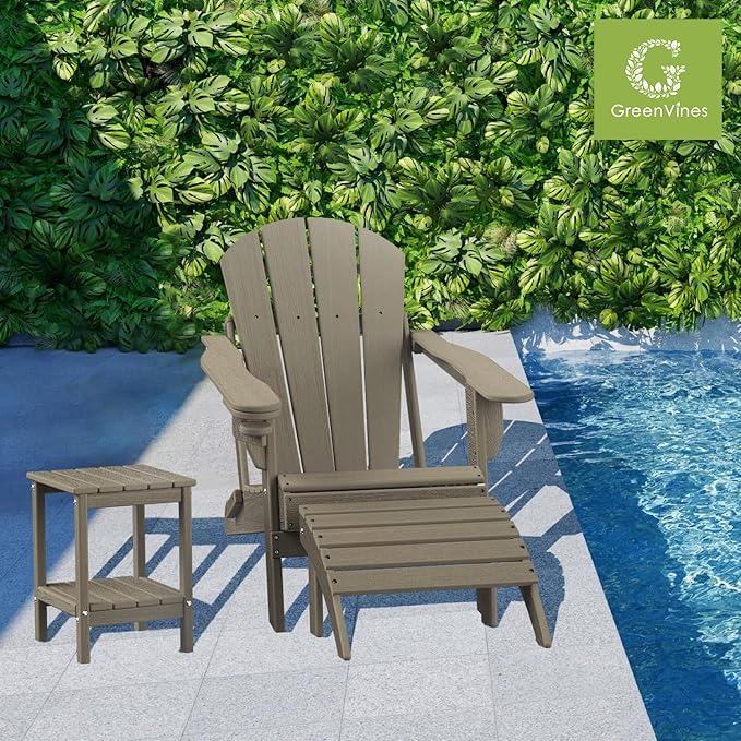 GREENVINES Adirondack-Ottoman | Wood Grain | Set of 4 | HDPE Plastic | Outdoor Footrest | All Weather | Foot Rest | Foot Stool | Desert Brown | for Adirondack Chair-Ruum Studio Home