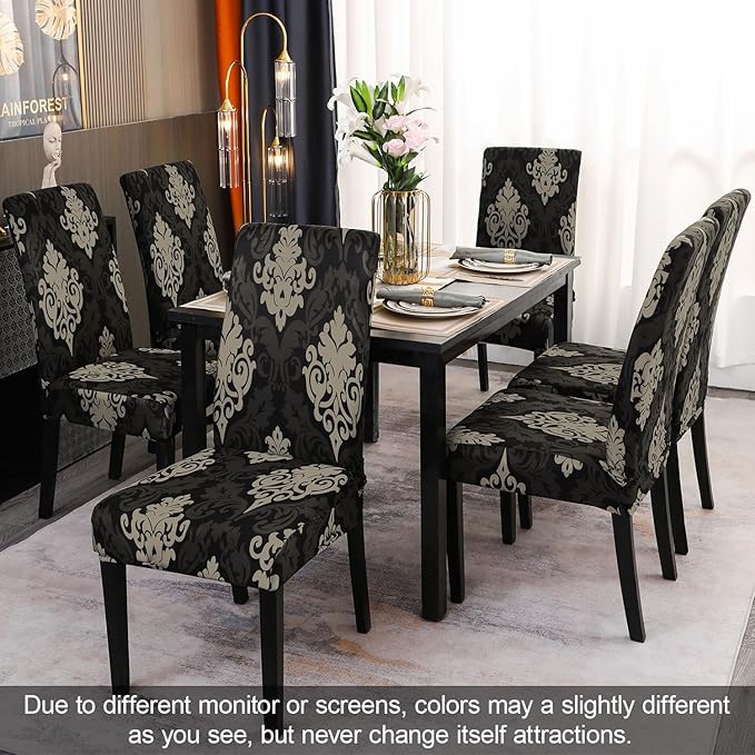 JQinHome Dining Chair Slipcover, High Stretch Removable Washable Chair Seat Protector Cover Set of 6,Chair Covers for Dining Room, Kitchen,Home Party,Wedding Ceremony(Luxe Black, 6PC)