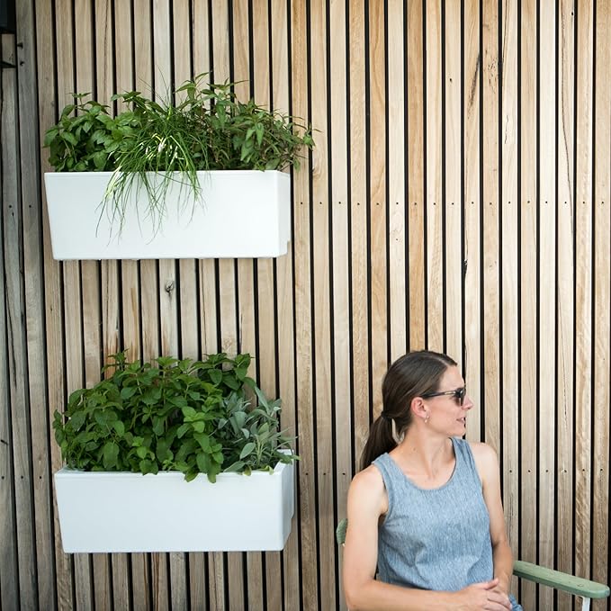 Glowpear Self Watering Planter Box - 23.6", White - UV Stable, Scalable Wall Mounts Plant Pot with Water Gauge, Indoor Outdoor for Vegetables, Flowers, Herbs, and Succulents, Gardening-Ruum Studio Home