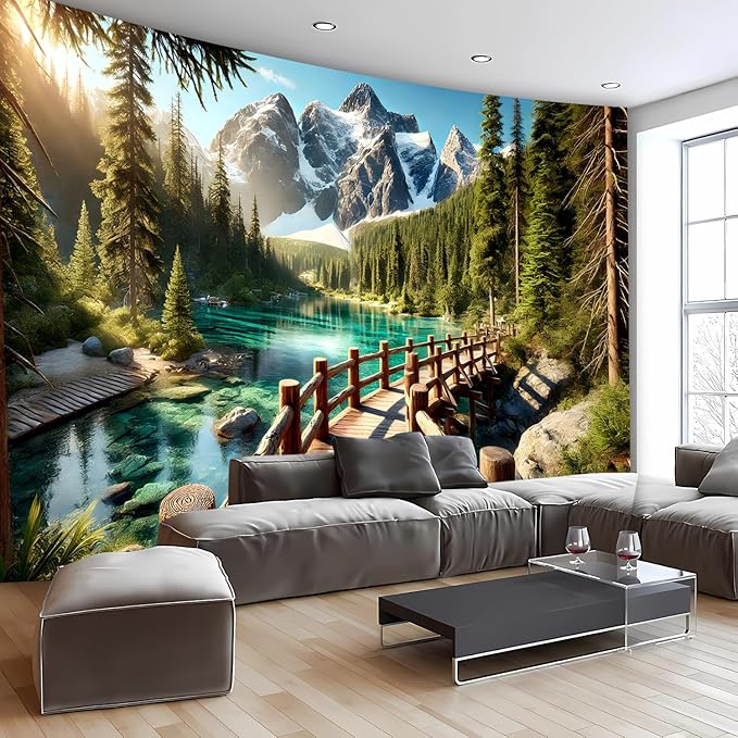 BSFHH Nature Tapestry Forest Tree Sea Cave Wall Hanging, Stream Through Rainforest Landscape Wall Art Tapestry for Bedroom Living room (Snow Scene, 110" × 87", Unframed)-Ruum Studio Home