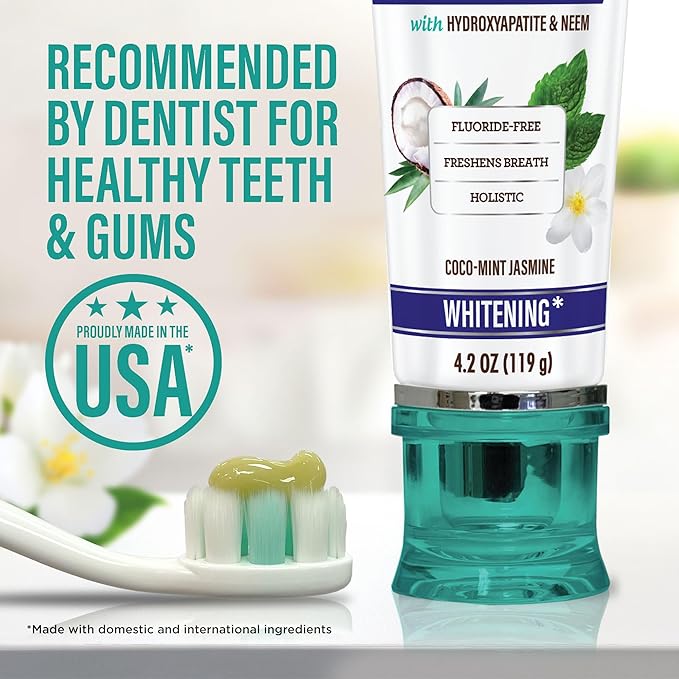 GuruNanda Hydroxyapatite Toothpaste, SLS & Fluoride Free (4 Pack), Whitening Toothpaste - Freshens Breath, Fights Plaque - with 2 Toothbrushes, 2 Tongue Scrapers & 2 Tube Squeezers-Ruum Studio Home