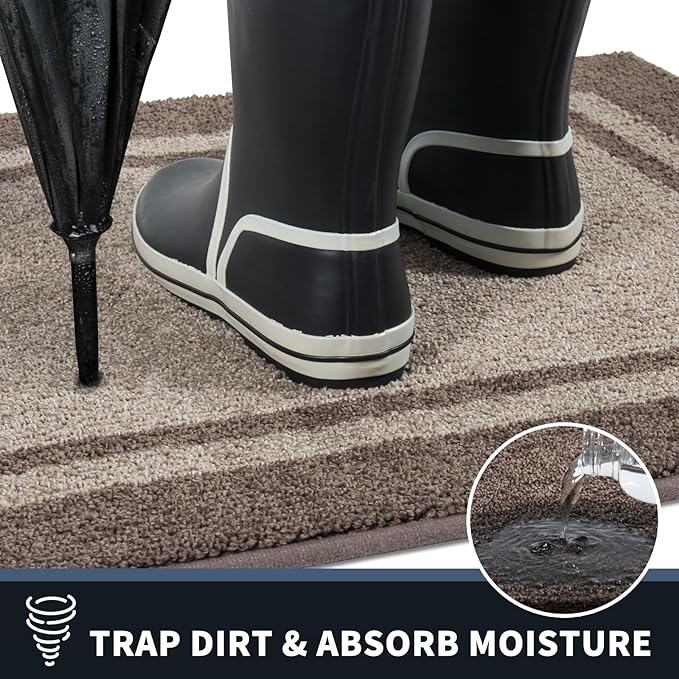 PURRUGS Dirt Trapping Door Mat 20" x 32", Non-Slip/Skid Machine Washable Entryway Rug, Shoes Scraper, Area Rug, Super Absorbent Welcome Mat for Muddy Wet Shoes and Paws, Beige & Grayish Brown-Ruum Studio Home