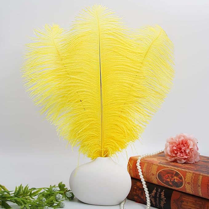 THARAHT Yellow Ostrich Feathers 12pcs Large Natural Bulk 12-14Inch 30cm-35cm for Wedding Party Centerpieces Halloween and Home Decoration Feathers-Ruum Studio Home