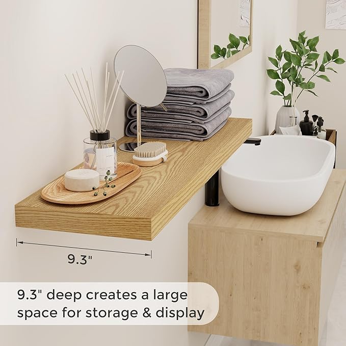 Fun Memories Rustic Wood Floating Shelves for Wall, 36 x 9 Wall Shelves Set of 2, Deep Floating Shelf for Kitchen, Living Room Storage & Display, Rustic Deep Bookshelf, Oak Color-Ruum Studio Home