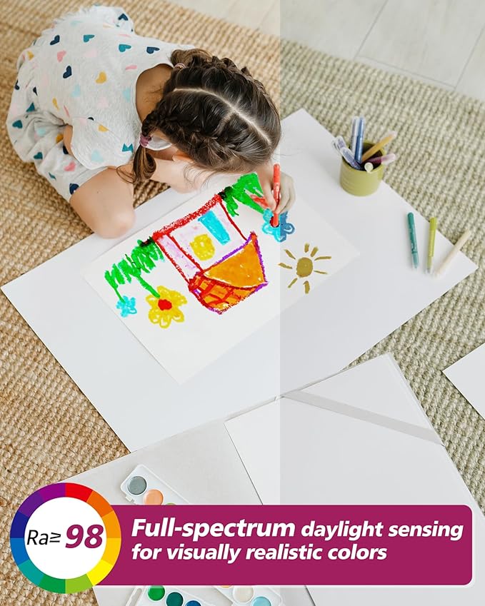 EMITEVER LED Floor Lamp, 100W Spectrum Eye Care Standing Lamp, 77'' Dimmable Motion Sensing & Daylight Sensing Reading Lamp for Study, Living Room, Conference, Office, 4000K Natural Daylight, White-Ruum Studio Home