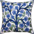 Blue Tree of Life Pillow Cover Indigo Plant Floral Pillowcase Needlepoint Botanical Flower Suzani Cushions Traditional Boho Modern Floral Cushion Wool Size - 18x18-Ruum Studio Home