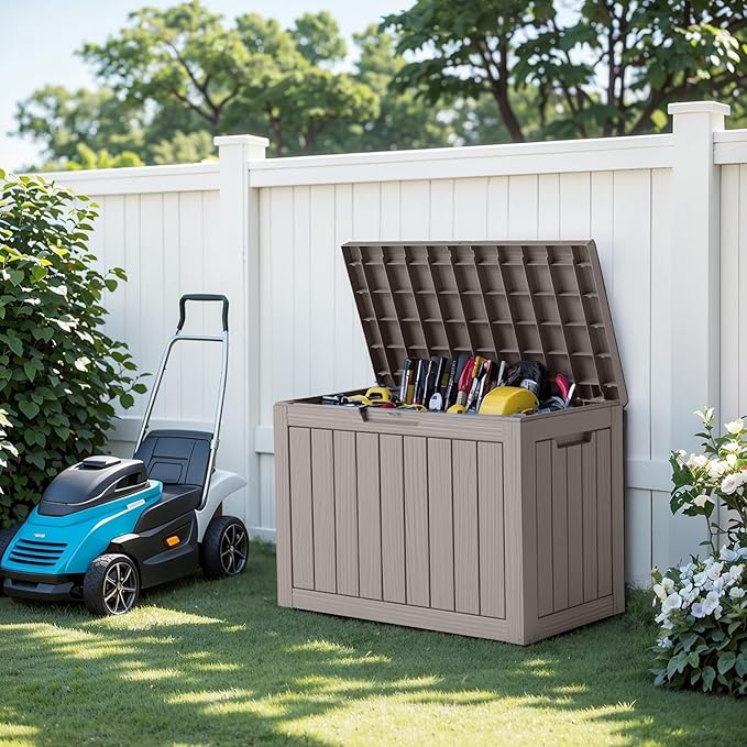 DRATO 45 Gallon Deck Box, Outdoor Storage Box for Patio Furniture, Patio Cushions, Gardening Tools, Pool Supplies 480lbs Weight Capacity,Waterproof Resin Storage Boxes-Ruum Studio Home