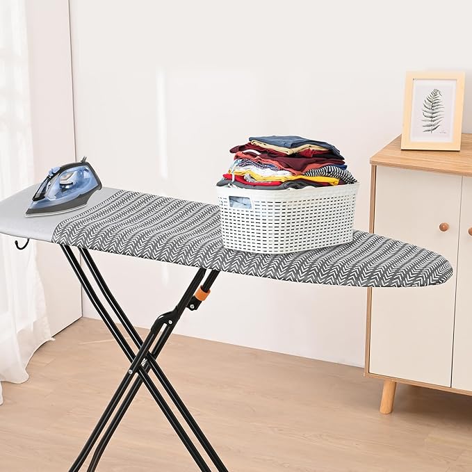 Happhom Ironing Board, Compact and Space Saver Iron Board, Safety Ironing with Park Zone and 4 Layers Extra Thick Cover, Patented Lock System for Foldable Leg, Easy Storage with Smart Hanger (13x43)-Ruum Studio Home