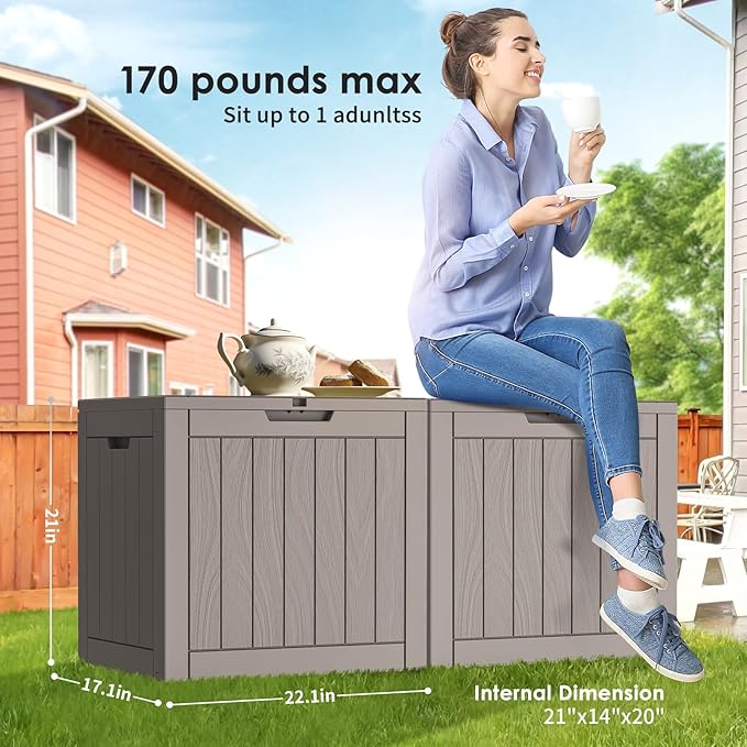 Vixzen 30 Gallon Resin Deck Box - Lockable Outdoor Storage for Patio Cushions, Garden Tools, Pool Supplies，Grey-Ruum Studio Home