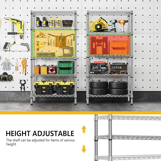 1250 lbs 5 Tier Shelf Metal Storage Shelves Shelving Wire Rack Heavy Duty Closet Organizers for Garage Kitchen Bathroom Laundry Chrome 13.8" D x 29.5" W x 59.5" H-Ruum Studio Home