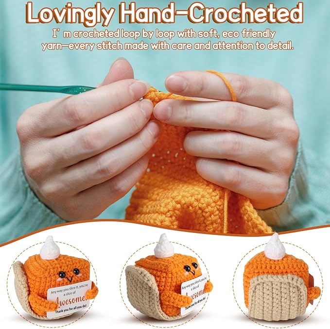 Crochet Pumpkin Pie – Fall Decor Handmade Knitted Mini Thank You Gift, Cute Appreciation Gift for Women, Daughter, Grandma Teacher, Coworker, Employee, Volunteer, Thanksgiving Desk Decor-Ruum Studio Home