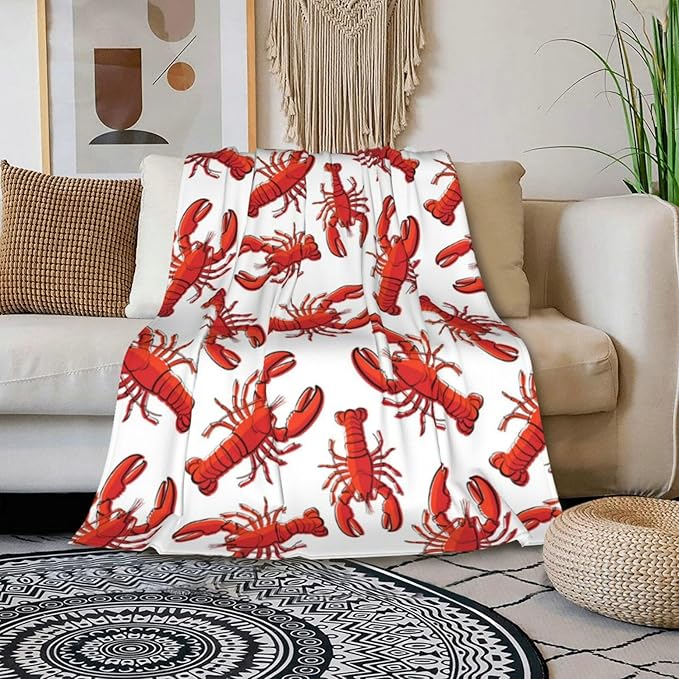 HGOD DESIGNS Red Lobster Fleece Throw Blanket Ultra Soft Cozy Blooming Decorative Flannel Blanket All Season for Home Couch Bed Chair Travel 40x50in-Ruum Studio Home