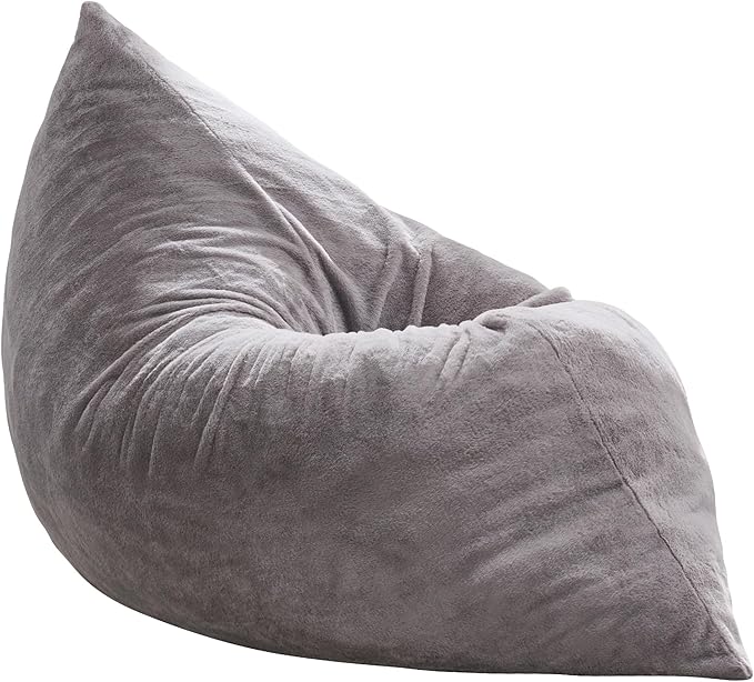 Hobestluk 3 in 1 Bean Bag Chair Giant Bean Bag Chairs for Adults with Chevron Plush Fur Cover Convertible Bean Bag Floor Cushion with Machine Washable Cover for Living Room (Plush Grey)-Ruum Studio Home