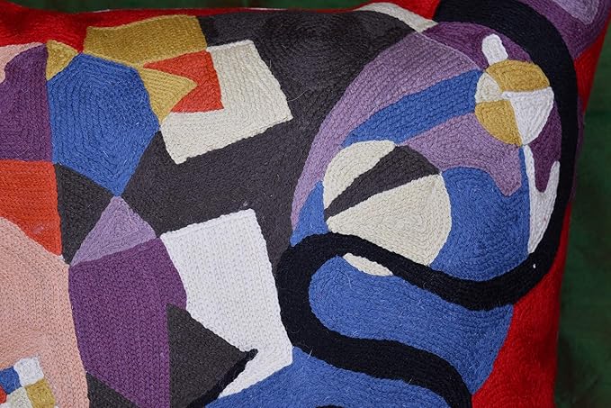 Kandinsky Modern Couch Pillow Cover - Red Flow | Abstract Pillows | Mid Century Chair Cushions | Handmade Wool Size 18x18-Ruum Studio Home