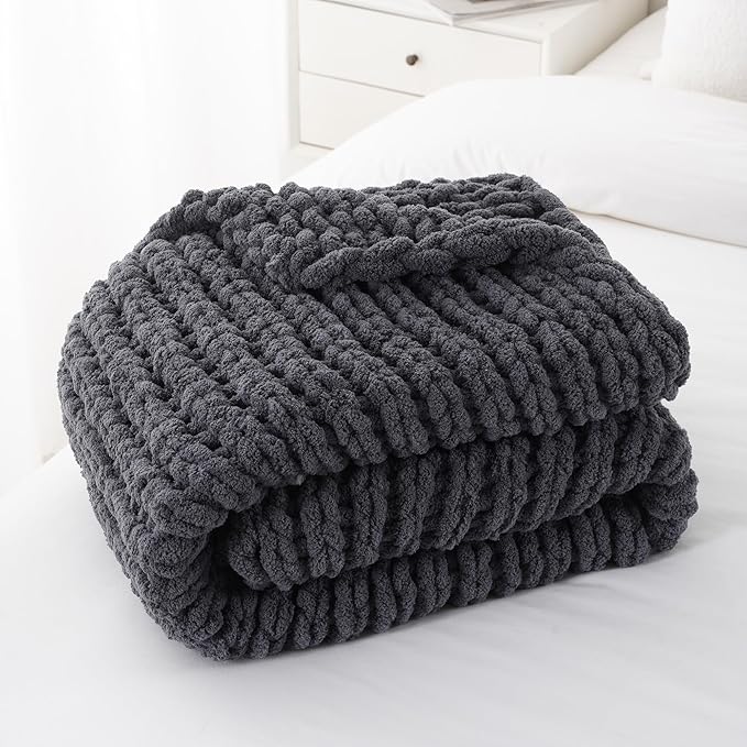 Battilo Chunky Knit Throw Blanket, Soft and Thick Chenille Throw Blanket, 50"x60" Handmade Cable Knit Crochet Blanket, Large Rope Knot Throw Blankets for Couch Sofa Bed Home Decor, Grey-Ruum Studio Home