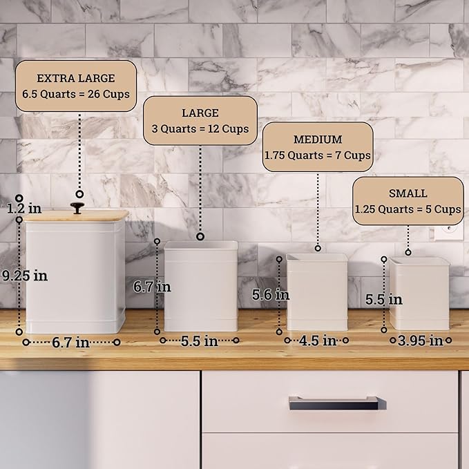 Kitchen Canisters for Countertop Set of 4 with Customizable Chalkboard Labels & Marker Pen - Big Iron Kitchen Canisters with Airtight Lids - Canisters Sets for the Kitchen - White Kitchen Canister Set-Ruum Studio Home