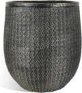 Worth Garden 12" Dia x 15" H Round Planter – Lightweight Magnesium Oxide Cement Plant Pot with Texture – Raised Pattern Concrete Look – Drainage Hole – Indoor & Outdoor Use - Black Gold-Ruum Studio Home