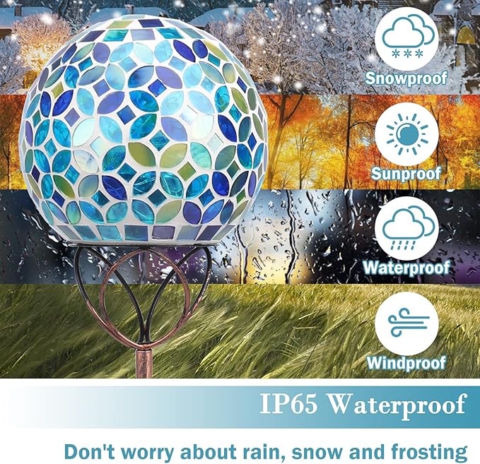 Solar Lights Outdoor Decorative, Solar Gazing Ball Mosaic Garden Stakes Decorative Waterproof Outdoor Lights for Pathway Yard Lawn Decoration (Blue)-Ruum Studio Home