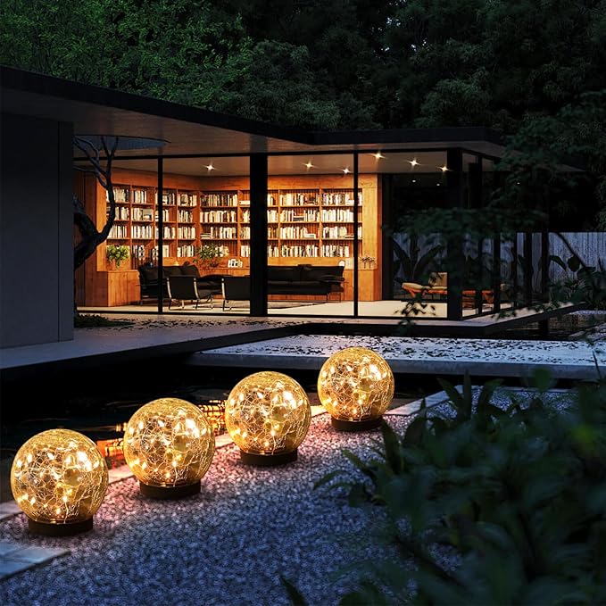 Solar Globe Lights Outdoor Waterproof-Solar Balls-Solar Garden Lights-Orbs for Outside 4 Pack Cracked Glass Ball for Lawn Patio Yard Backyard Decorations-Ruum Studio Home