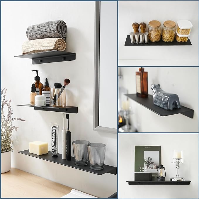 JOOM Metal Wall Floating Shelf - Metal Wall Shelf, Floating Shelf, Bathroom Shelf, Display Shelves for Storage (Black, 8 Inch)-Ruum Studio Home