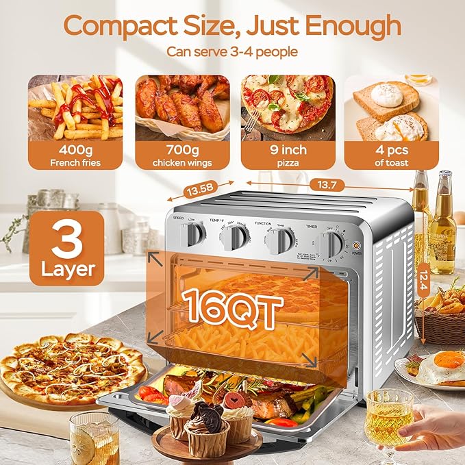Air Fryer, Geek Chef Convection Air Fryer Toaster Oven, 4 Slice Toaster Airfryer Countertop Ovens, Electric Hot Ovens Oilless Cooker, Accessories & E-Recipes Included, ETL Listed, 16QT-Ruum Studio Home