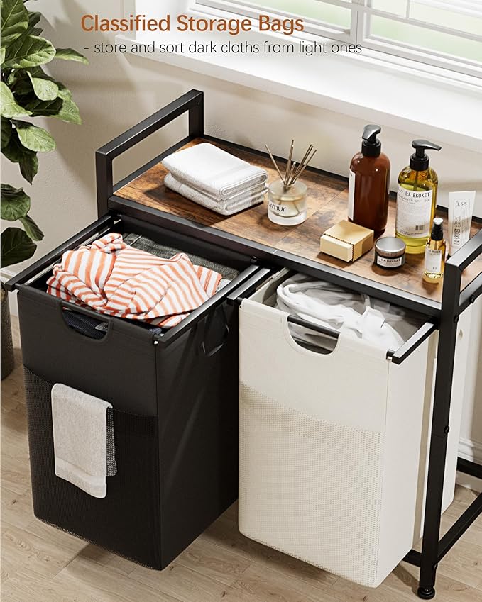Lulive Double Laundry Hamper, Multifunctional Basket Organizer, 112L Laundry Sorter with Removable Bags and Fabric Handles, Large Top Shelf Laundry Bag for Bathroom, Dorm, Laundry Room-Ruum Studio Home