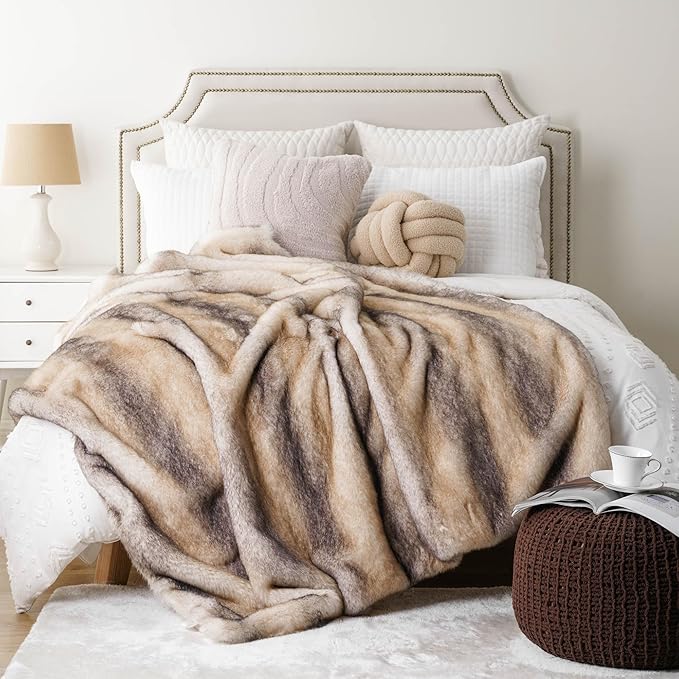 BATTILO HOME Luxury Mink Faux Fur Throw Blanket, Large Soft Cozy Warm Fur Blanket for Bed, Sofa, Couch, Chair, Thick Fur Throw and Blankets for Home Decor, 60"x80"-Ruum Studio Home