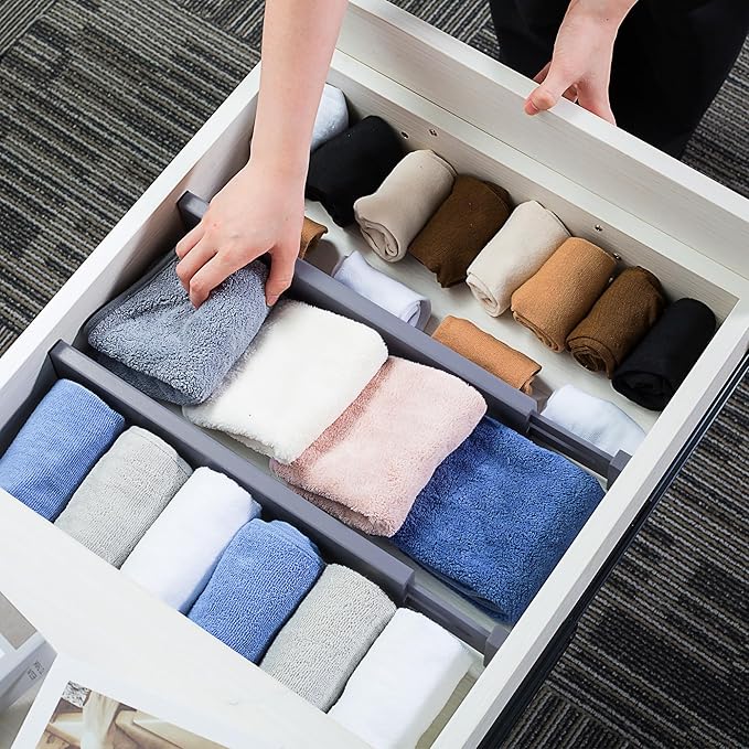 Utoplike 4 PCS Bamboo Kitchen Drawer Dividers(Fits 15"-17.7" Drawer Inner Size), Adjustable Drawer Organizers for Socks, Spring Loaded, Works in Drawer for Bedroom, Dresser-Ruum Studio Home