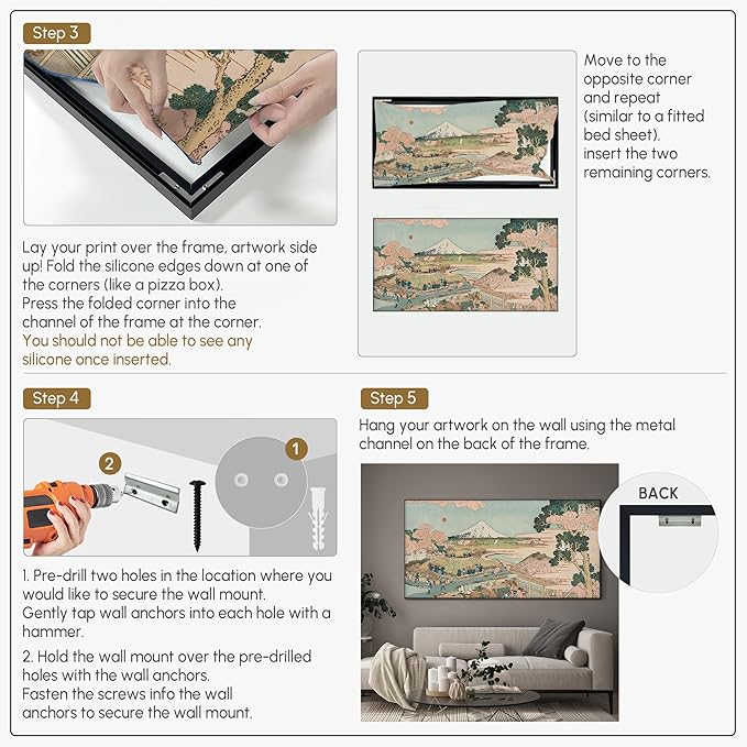 SIGNWIN 24"x46" Extra Large Framed Wall Art Japanese Ukiyo-e Landscape, Timeless Mt. Fuji Scene for Zen-Inspired or Asian-Style Interiors for Home Living Room Bedroom Decor (Frame Assembly Required)-Ruum Studio Home