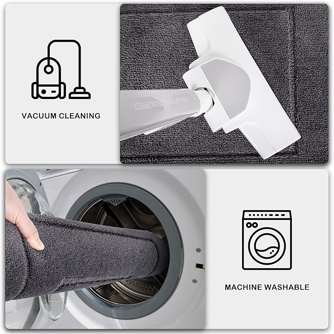 PURRUGS Dirt Trapping Door Mat 24" x 59", Non-Slip/Skid Machine Washable Entryway Rug, Dog Doormat, Super Absorbent Welcome Mat for Muddy Wet Shoes and Paws, Grey-Ruum Studio Home