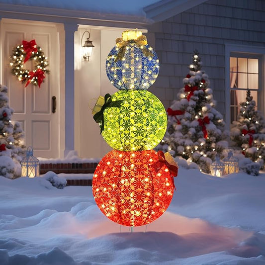 5FT Lighted Pop Up Stackable Ornaments for Christmas Decoration, 3D Pre-Lit Decor with 210 LED Lights with Easy Pop-Up Design, Freestanding Glittered Holiday Display for Outdoor, Indoor-Ruum Studio Home