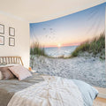 HVEST Ocean Beach Tapestry Wall Hanging, Sunset Seabird and Beach with Grass Wall Hanging Tapestry Natural Landscape Tapestry for Bedroom Living Room Dorm Decoration Wall Decor, 80x60 Inches-Ruum Studio Home