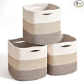 11 Inch Cube Storage Bins, Storage Cube Organizer Bins, Woven Cotton Rope Baskets for Storage, Storage Basket for Organizing Shelves, Square Baskets for Toys, Gradient Brown (Pack of 3)-Ruum Studio Home