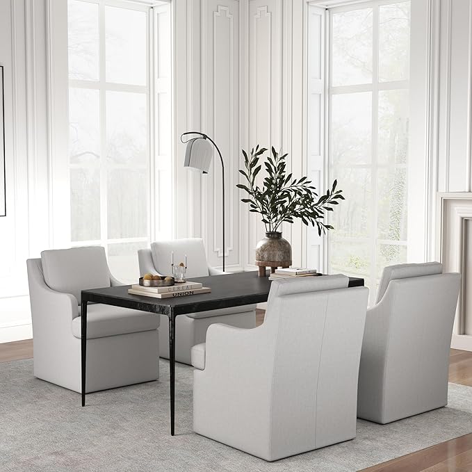 VKNOW Upholstered Dining Chairs Set of 4, Modern Kitchen Chairs Dinner Chairs with 4 Casters, Linen Armchair for Bedroom Reading Room Living Room, Light Grey-Ruum Studio Home