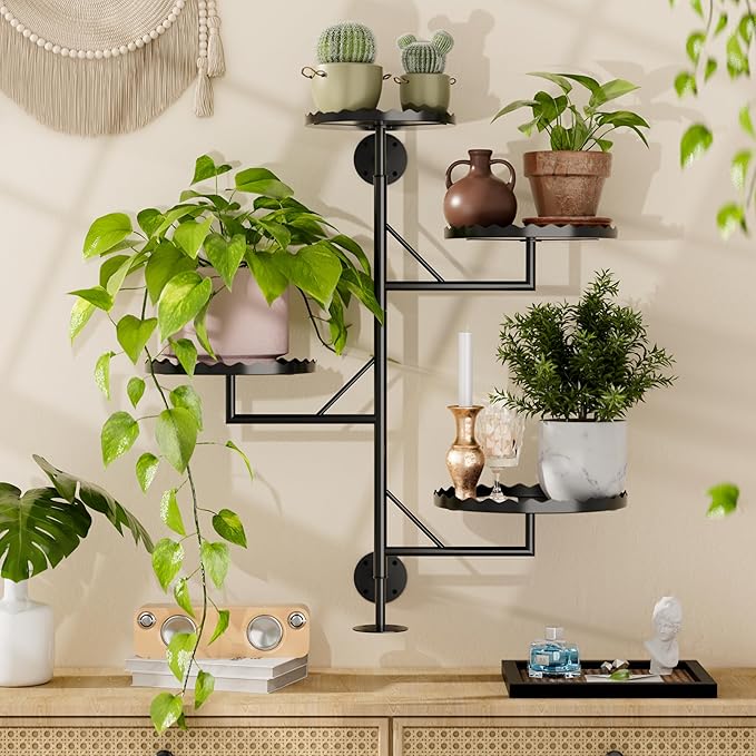 Rotating Wall Plant Shelves Versatile Window Plant Shelf for Indoor Plants Bathroom Living Room Use Wall Planter with Durable Metal Material 4 Pots-Ruum Studio Home