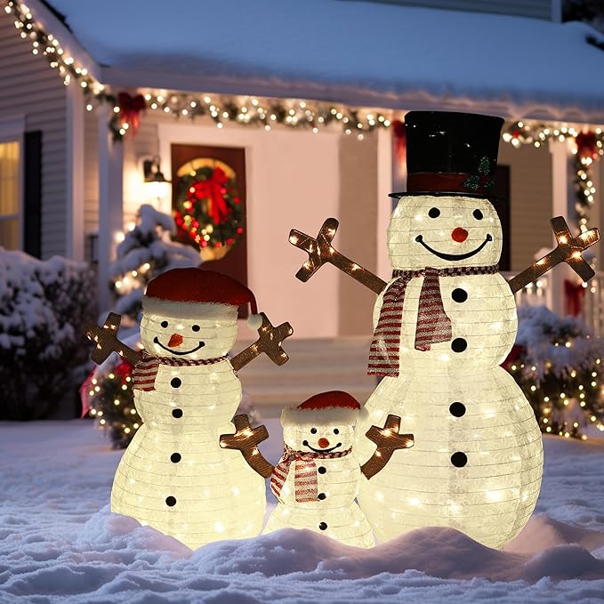 4FT Pop-Up Snowman Family, Pre-Lit Holiday Decoration Sign with 270 LED Lights, Customized Placement Holiday Display for Indoor, Outdoor-Ruum Studio Home