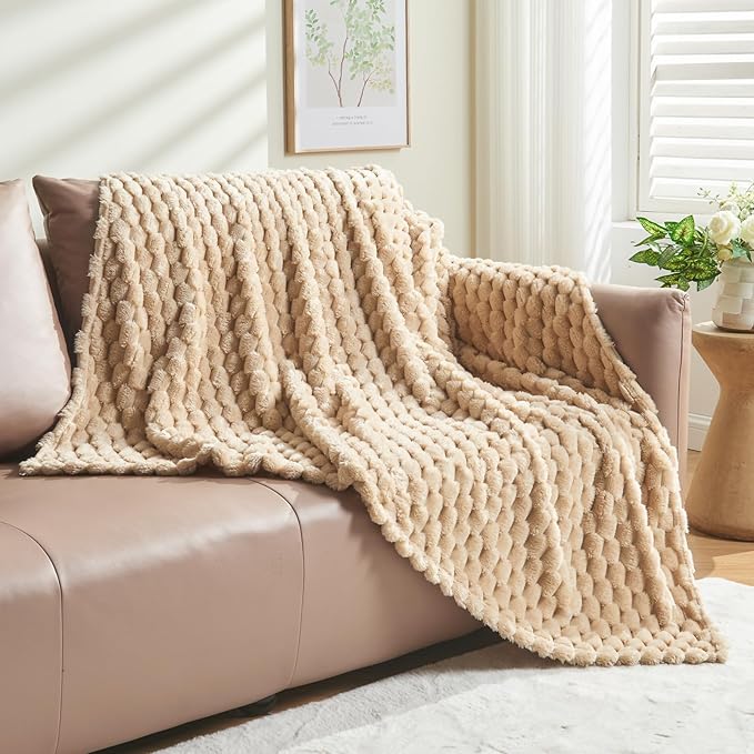 NEWCOSPLAY Super Soft Throw Blanket Brown Premium Silky Flannel Fleece 3D Clouds Stylish Jacquard Lightweight Bed Blanket All Season Use 350GSM (Brown, Throw(50"x60"))-Ruum Studio Home