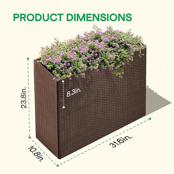 IDZO All Weather Wicker Planter Raised Garden Bed, 24 in Tall Round Rattan Flower Pots, Durable Self-Watering Indoor Outdoor Wicker Planters for Porch Patio Balcony-Ruum Studio Home
