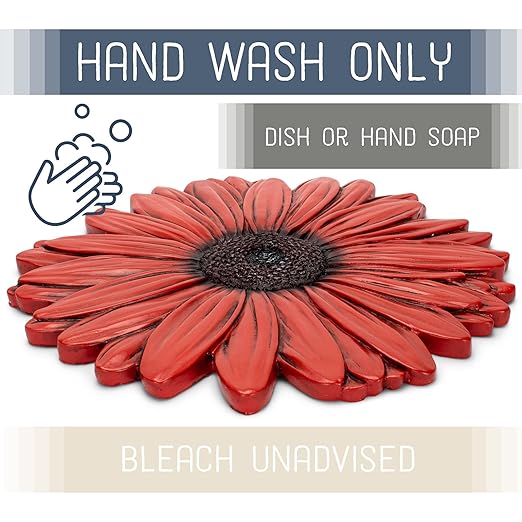 NAT & Jules Gerbera Daisy Flower Shaped Dimensional Indoor Outdoor 12 inch Cast Resin Decorative Garden Stepping Stone, Patio, Walkway Sculpture Yard Art, Red-Ruum Studio Home