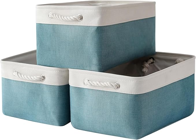 TheWarmHome Storage Bins - Large 3 Pack 15.7x11.8x8.3 in Fabric Storage Baskets for Organizing Shelves | Large Basket Closet Organizer for Home Decor Shelf Baby Toy Laundry (White & Green)-Ruum Studio Home