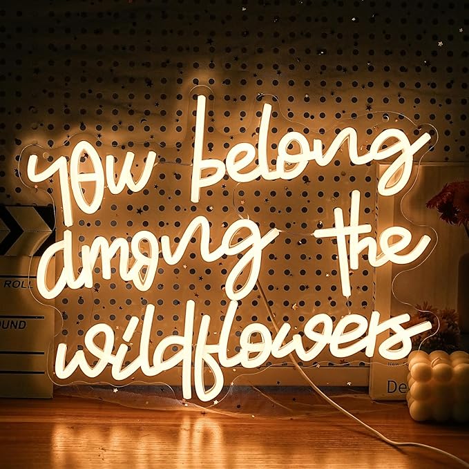 You Belong Among The Wildflowers Neon Sign for Wall Decor Dimmable Warm White LED Letters Neon Light for Living Room Garden Art Wall Neon Decor Personzalized Gift(16.5 * 12.6In)-Ruum Studio Home