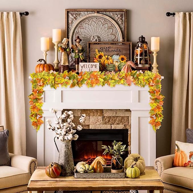 Lvydec 2 Pack Fall Maple Garland Clearance - 5.9ft/Strand Artificial Fall Garlands Assorted Color Leaves Autumn Decor for Home Wedding Halloween Thanksgiving Party-Ruum Studio Home