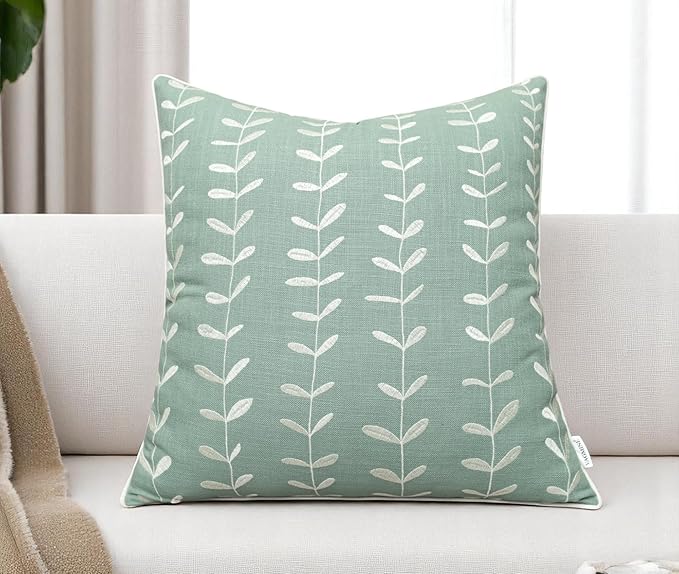 VAGMINE Embroidered Lollipop Cushion Cover - 20x20 Inches Square - 100% Cotton Light Teal Throw Pillow Case - Minimalist Chic Design - Luxury Home Accent for Sofa, Couch, Bed, Office-Ruum Studio Home