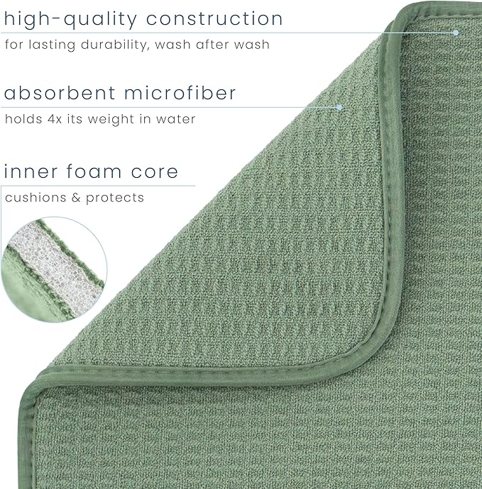 S&T INC. Dish Drying Mat, 16” x 18”, Absorbent Microfiber Kitchen Counter Mat, Dish Drying Pad for Dishes, Utensils, Pots and Pans, Large, Sage Green-Ruum Studio Home