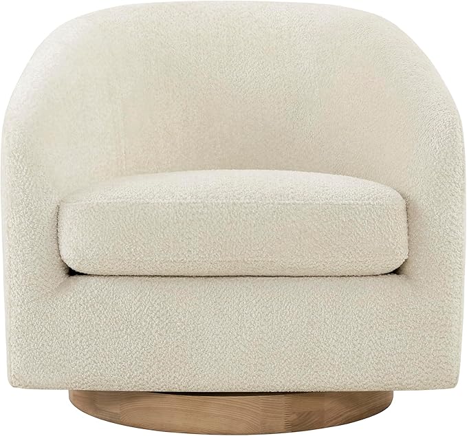 CHITA Swivel Accent Chair, FSC Certified Upholstered Fabric Barrel Chair for Living Room, Fully Assembled, Cream-Ruum Studio Home